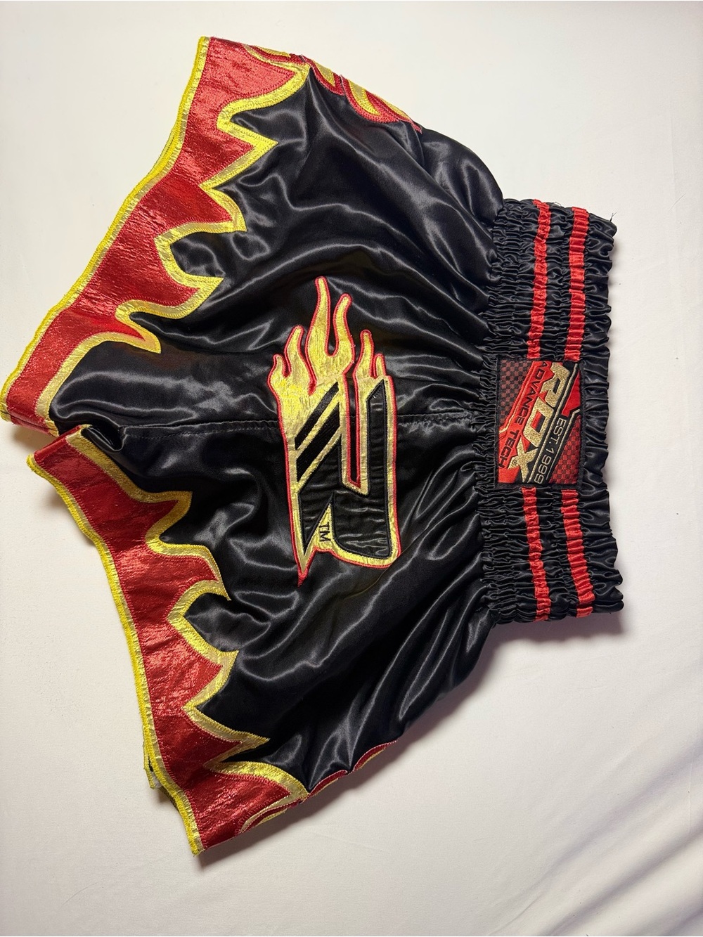 Kids Black & Red Flame-Trimmed Athletic Shorts
